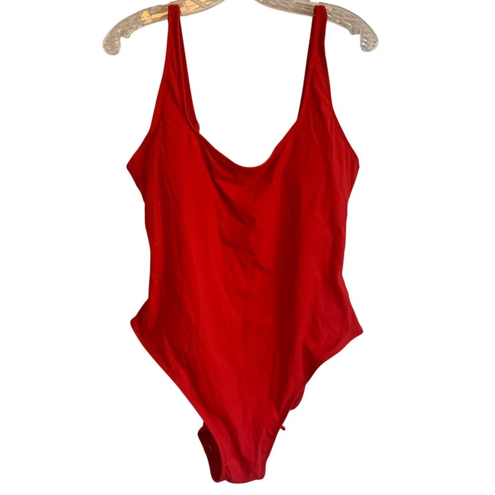 NWT Fashion Nova Womens 1X Plus Red Baywatch Lace Up Back Swimsuit One Piece
